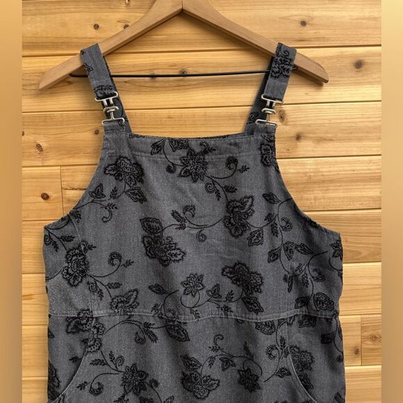 Vintage Talbots Size Large Gray Velvet Floral Overall Dress Whimsigoth Goth - Picture 2 of 12